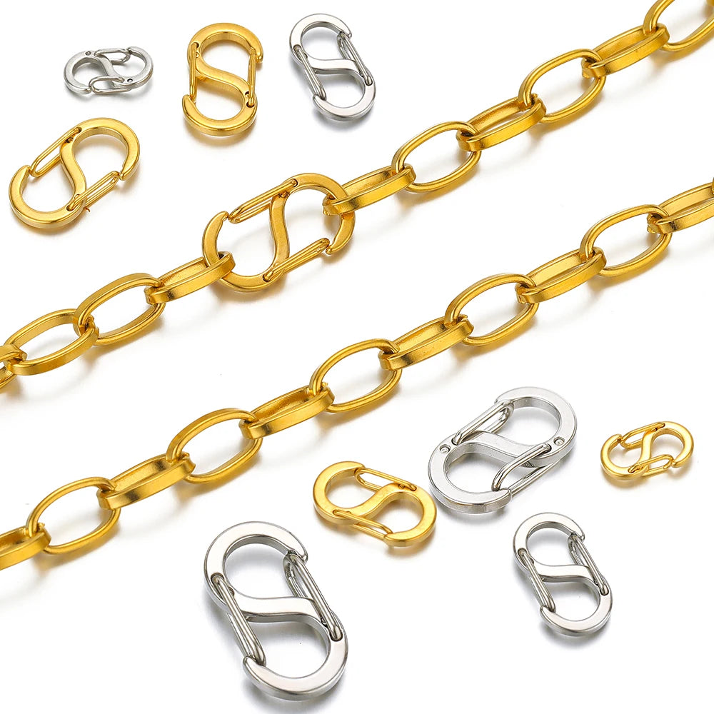 Gold and silver letter S spring lobster clasps with chain links, DIY connector