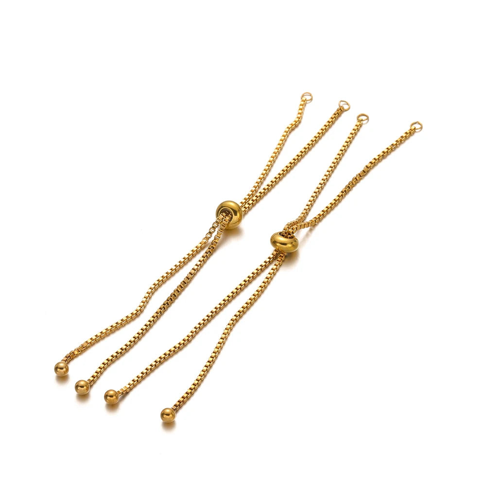 Gold adjustable box chain bracelet connector set with round bead ends and hook closures