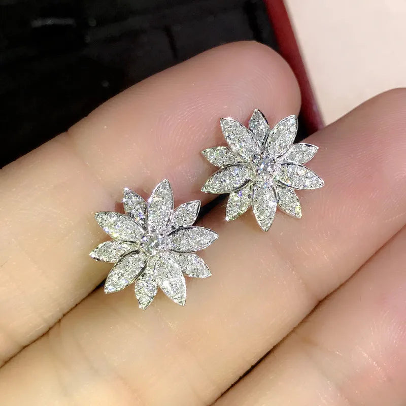 Micro Paved CZ Sparkling Piercing Crystal Flower Stud Earrings m06