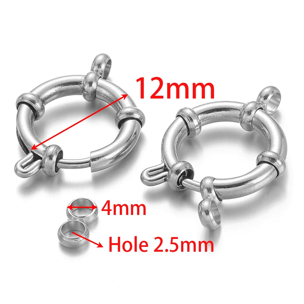 Steel round spring clasp hook, 12mm outer ring, 2.5mm hole