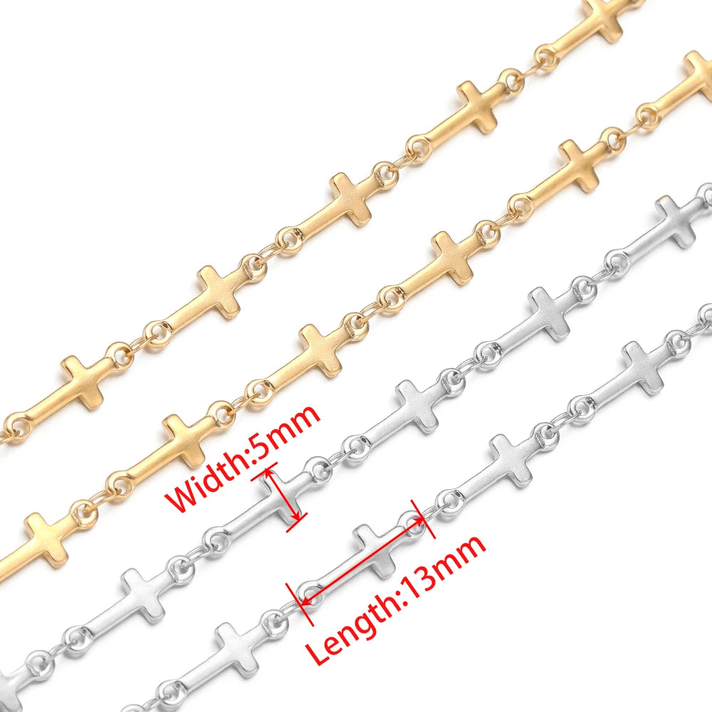 Gold cross chain links with size markers: width 5mm, length 13mm shown