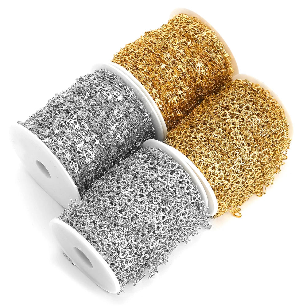 Gold and silver hollow chain reels with loop links for bracelet and anklet DIY