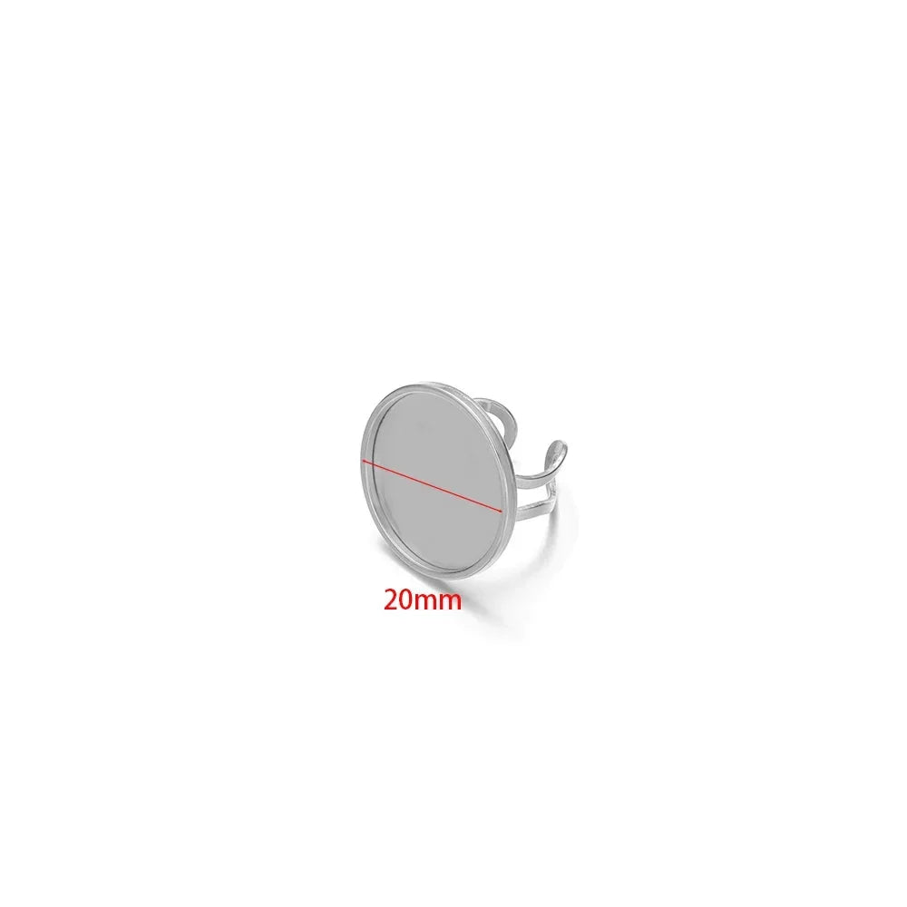 Stainless steel round open ring base, 20mm cabochon tray setting