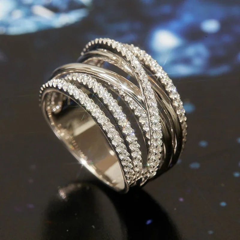 Fashion Multi-cross Full AA Cubic Zirconia Rings for Women m36