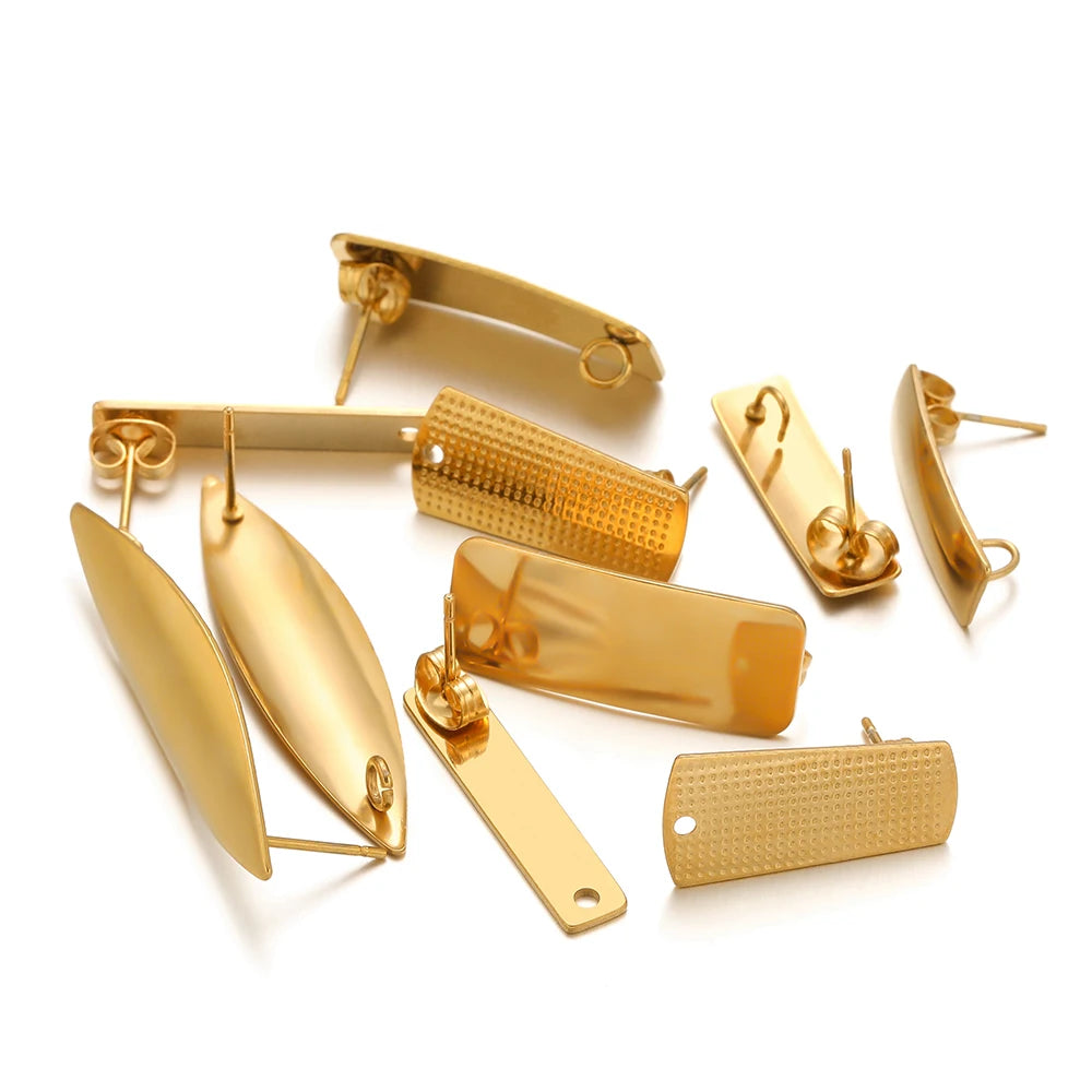 Gold-tone statement earrings with multiple shapes and post backs for DIY sets