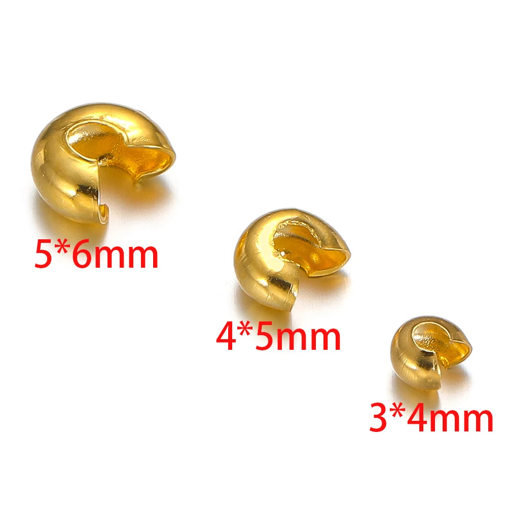 Gold open crimp end bead stoppers, three sizes