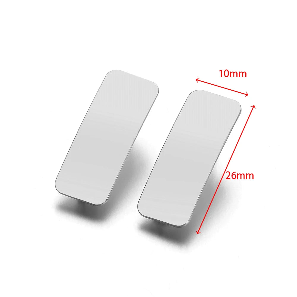 Silver rectangular stud earrings, 26mm, smooth flat embossed style