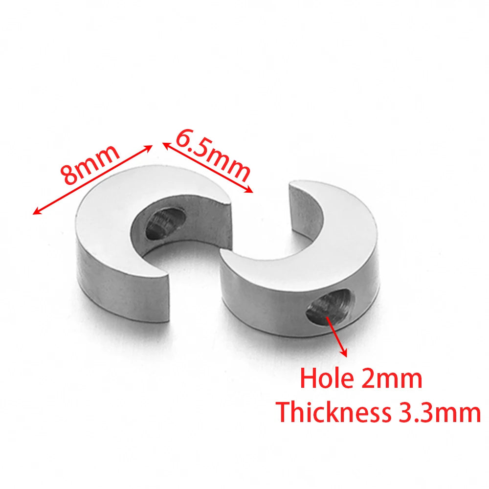 Silver-tone curved stainless steel spacer bead pair with central stringing hole