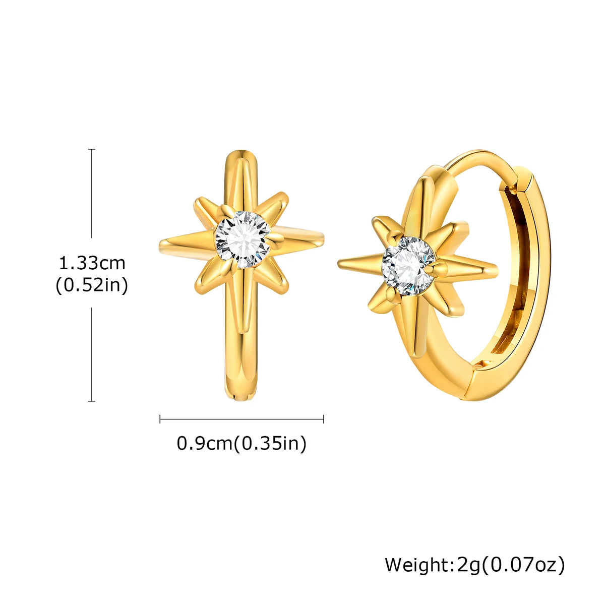 Gold-tone huggie hoop earrings with round CZ starburst design
