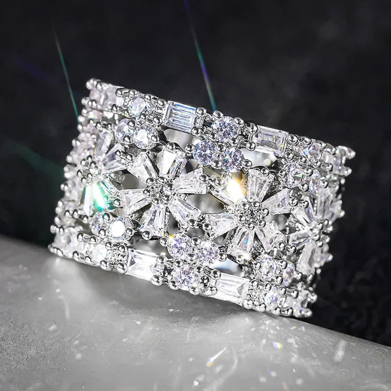 Square halo CZ ring with clear center stone and prong-set sparkling stones