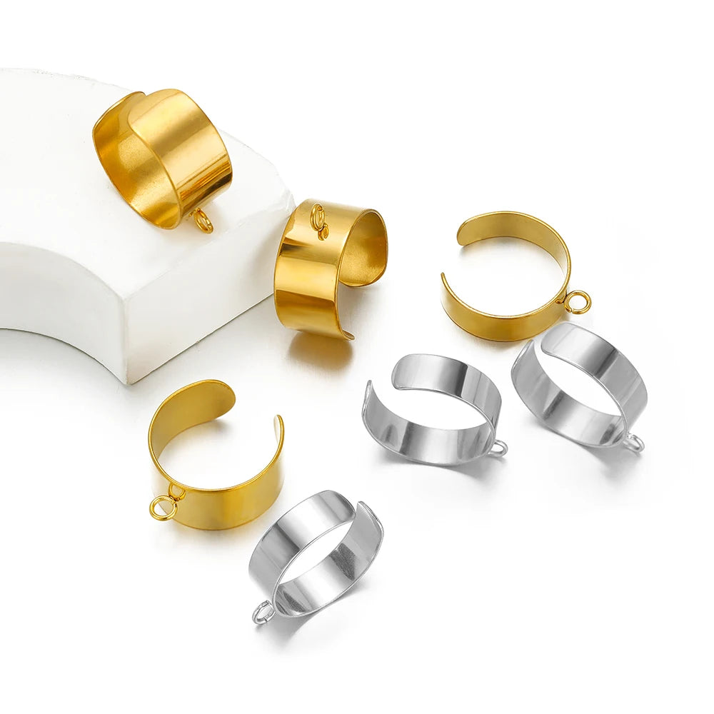 Gold and silver open adjustable ring bases with jump rings, assorted set
