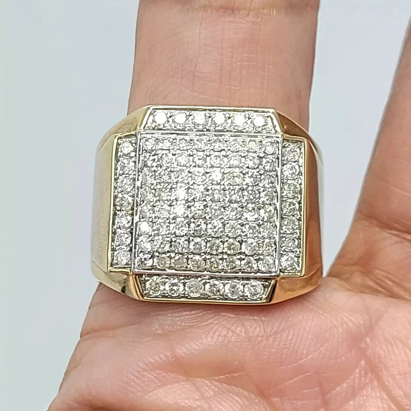 Square gold-tone ring with large pavé CZ stone setting