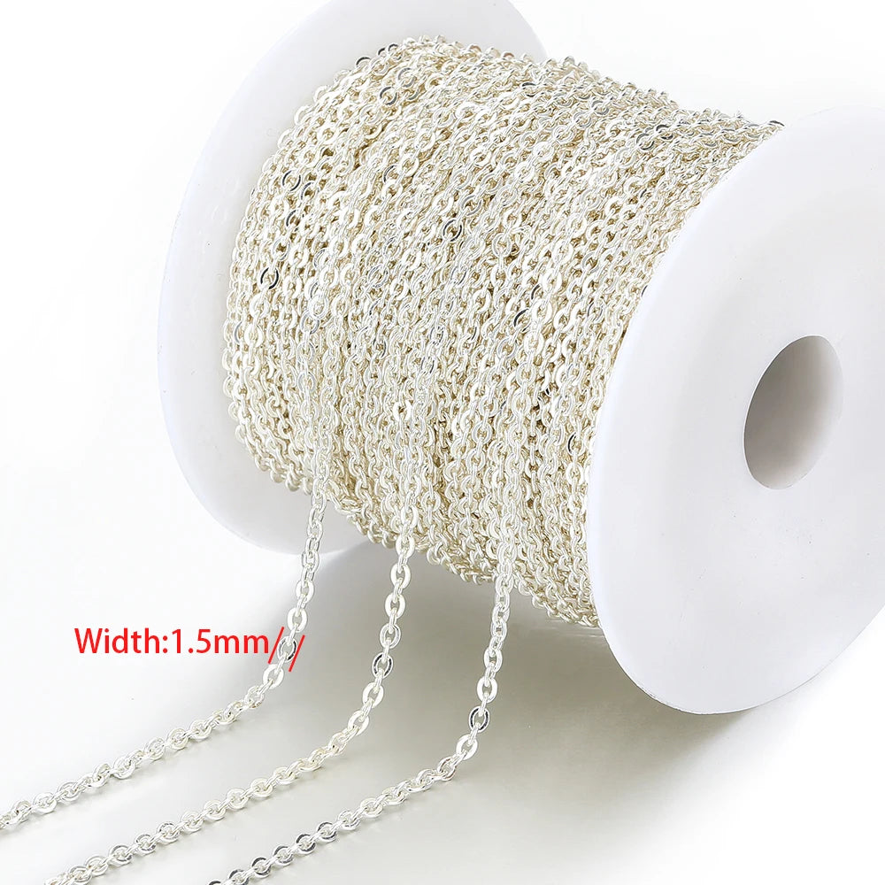 Steel-tone stainless steel chain, 1.5mm links for DIY jewelry making