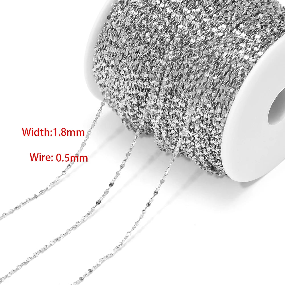 Silver-toned flat flower chain spool, 1.8mm width with 0.5mm wire link detail