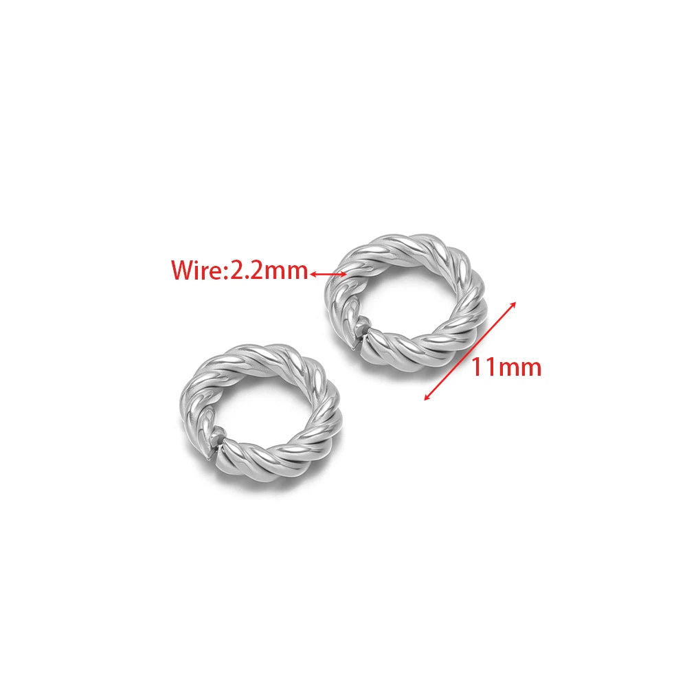 Twist-open oval connector charm, braided oval loop, silver tone