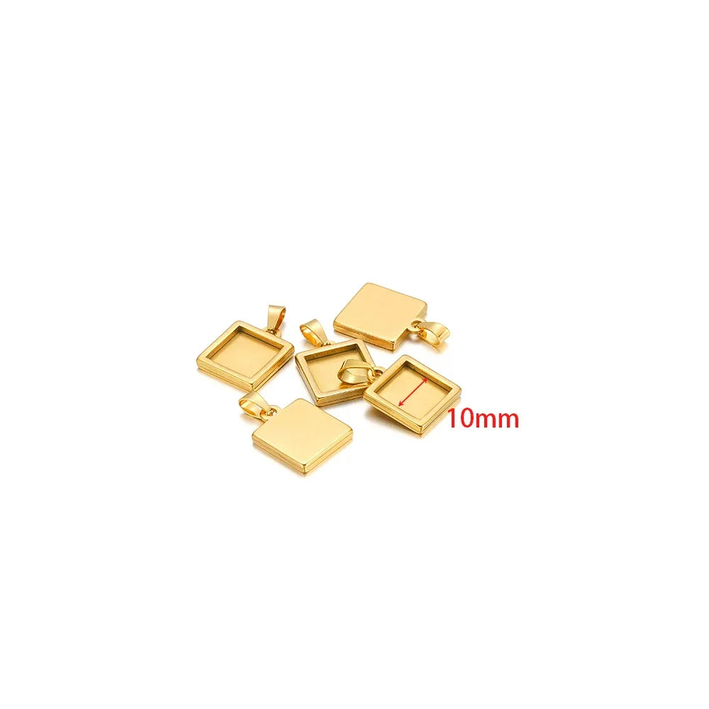 Square gold pendant tray blanks with bail, 10mm size shown