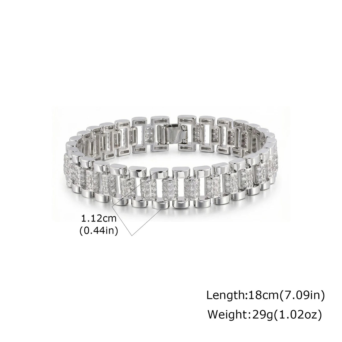 Silver-tone cubic zirconia tennis bracelet, bright rectangular links in a circle
