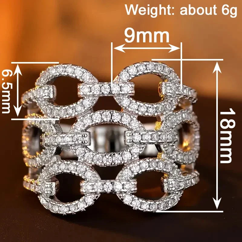 Silver-tone openwork crystal statement ring with oval and circular cut stones