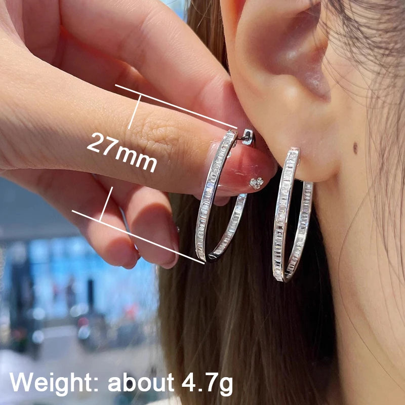 Silver Color Circle Full CZ Sparking Hoop Earrings for Women