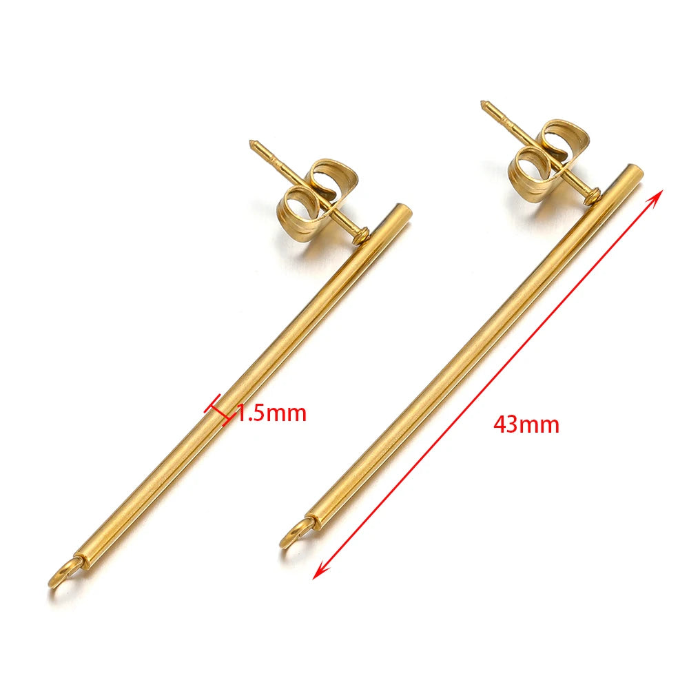 Gold long stick stud connectors, 43mm length and 1.5mm bar width shown