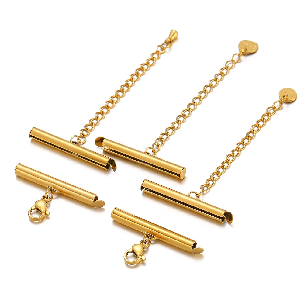Gold crimp end caps with chain connectors and small clasp rings