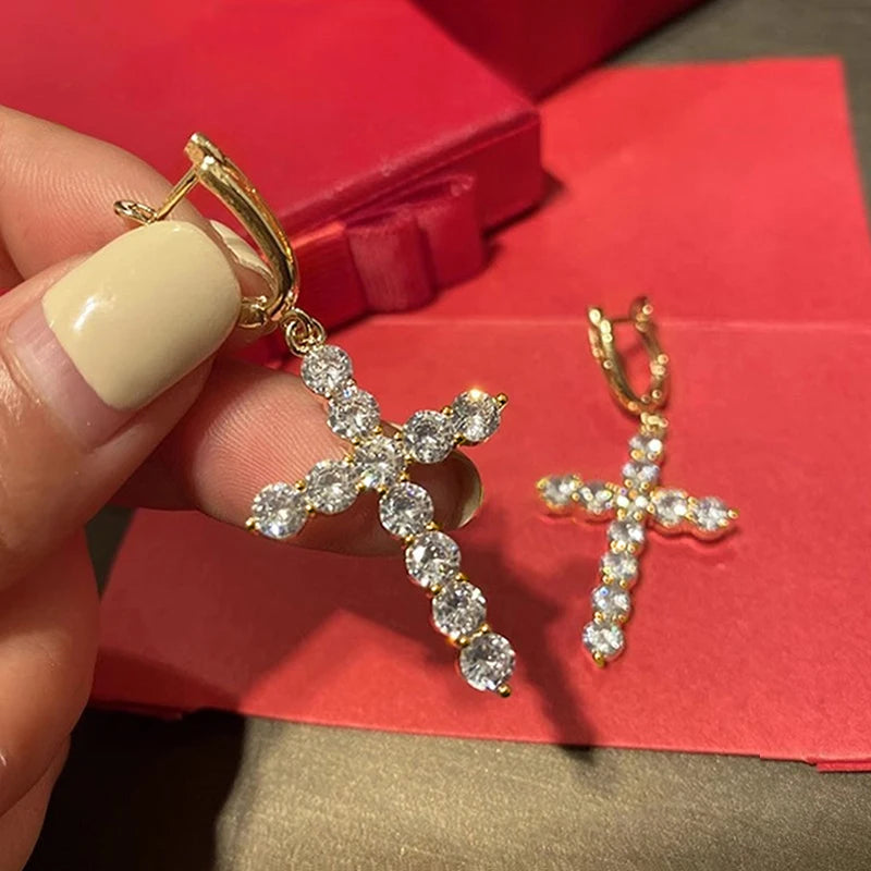 Fashion Round Cubic Zirconia Cross Dangle Earrings For Women m17