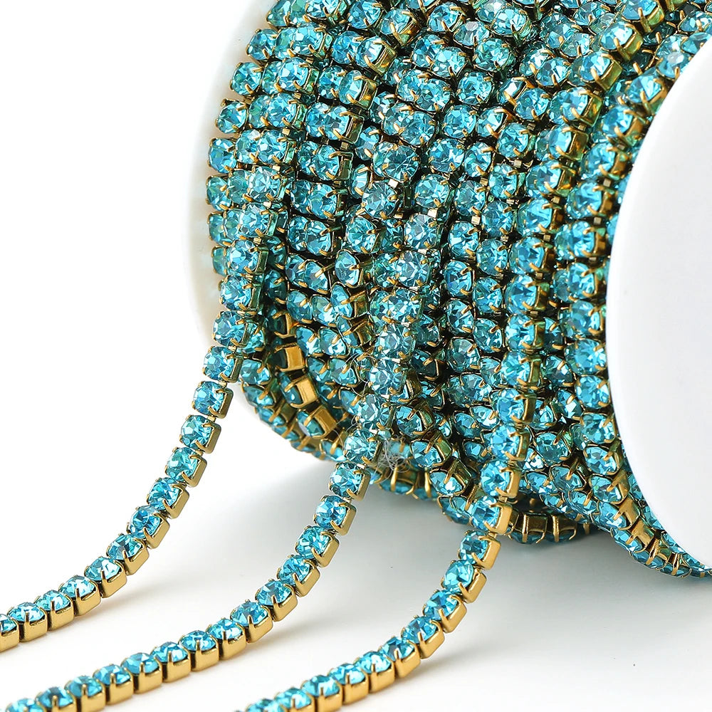 Stainless steel rhinestone crystal chain tassel in turquoise blue, for DIY jewelry making