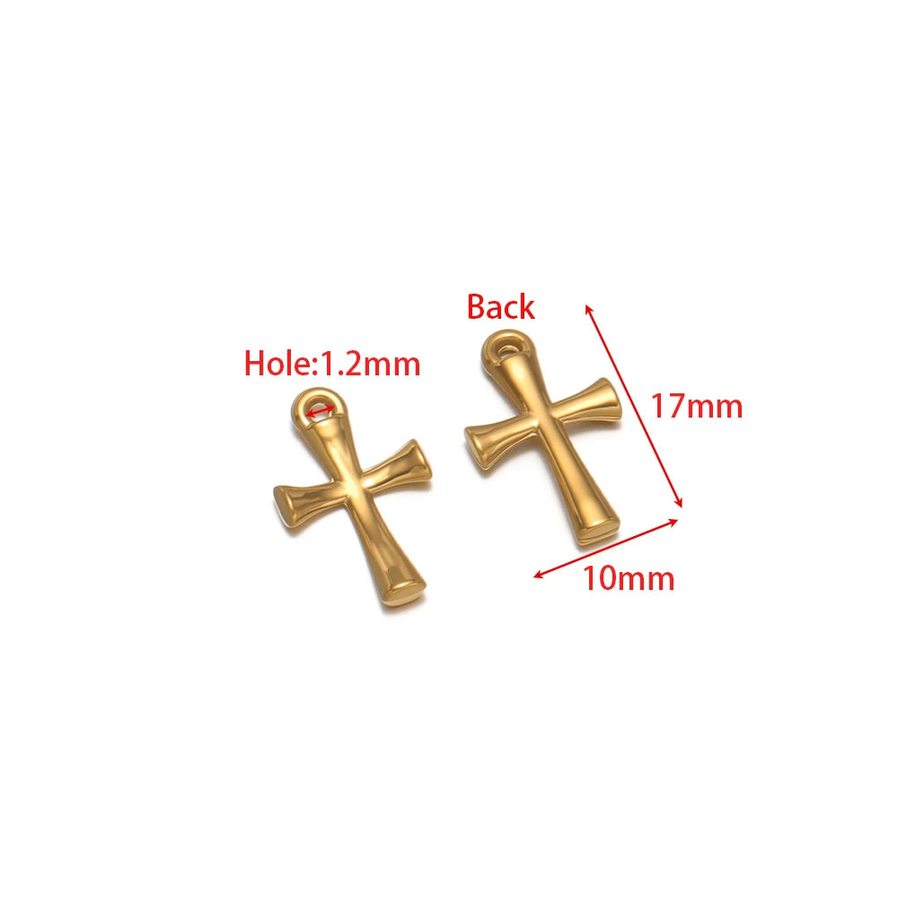 Gold cross charm with drilled hole, back view