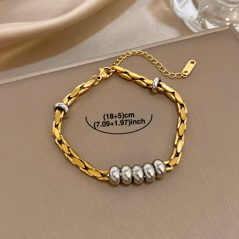 Chubby Circle Beads Geometric Chain Bracelet for Women Fashion Gold Silver Color Stainless Steel Bracelets Waterproof Jewelry