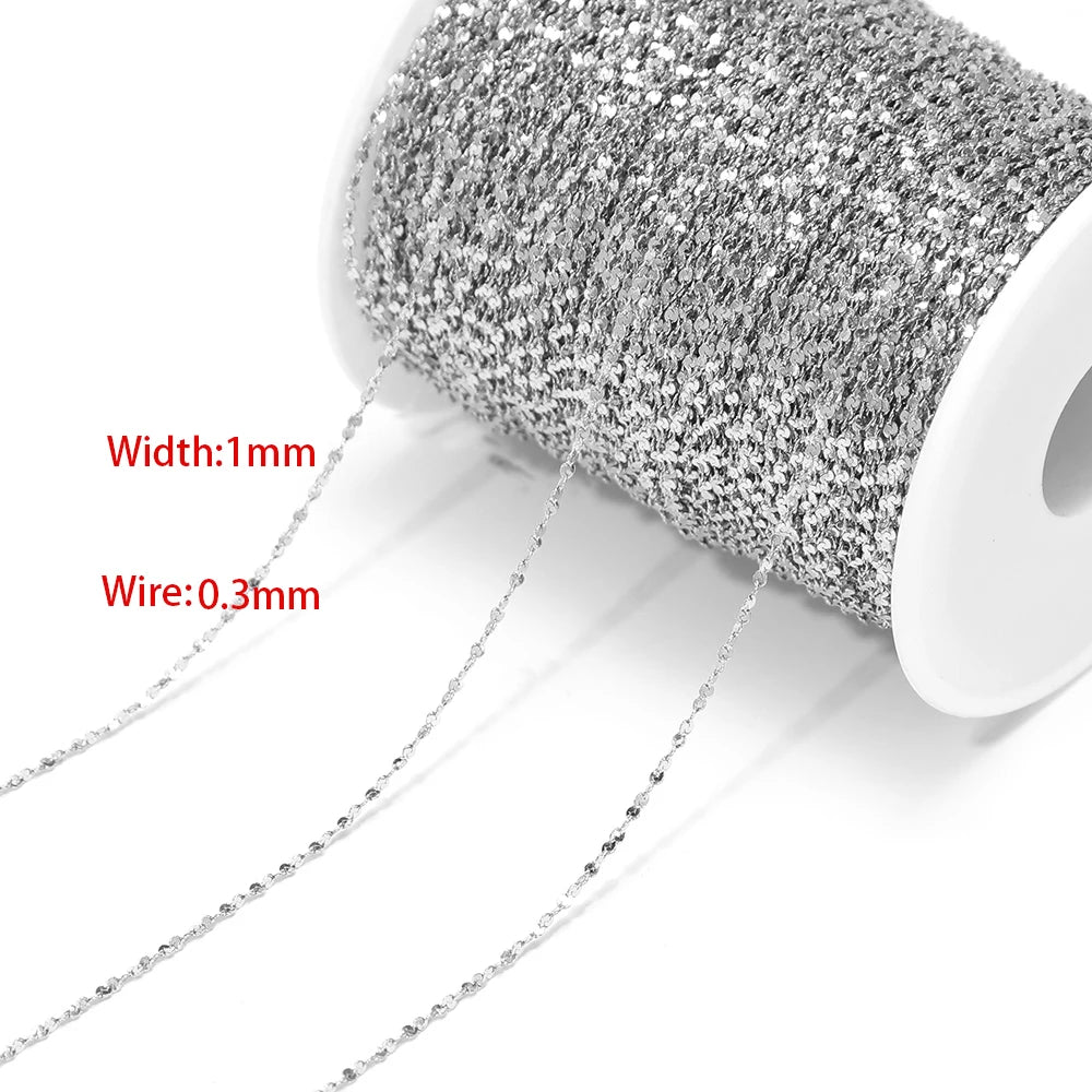 Silver-toned flat flower chain spool, 1mm width with 0.3mm wire link detail