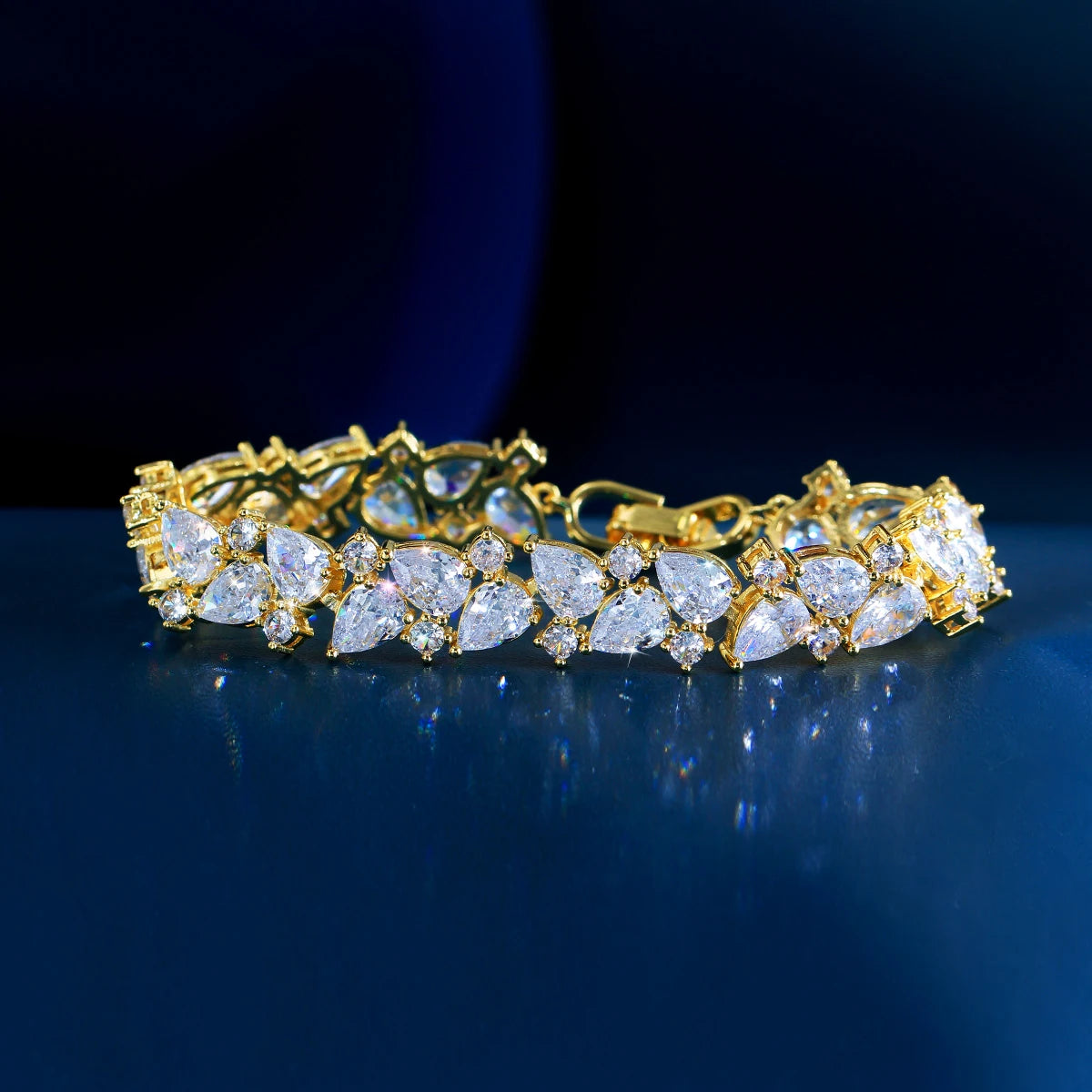 Bling Bling Cubic Zirconia Gold Plated Bracelet For Women Engagement Wedding Bridal Jewelry