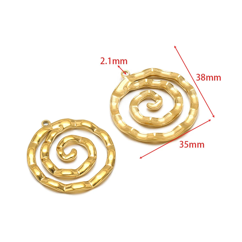 Gold spiral shell charm pendants with loop, two-piece set for DIY jewelry making