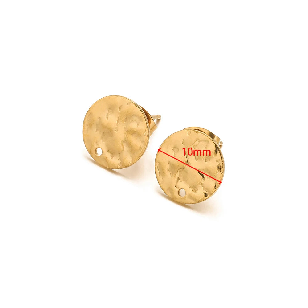 Gold-tone round embossed stud earrings, ripple disc size 10mm, post-and-back pair