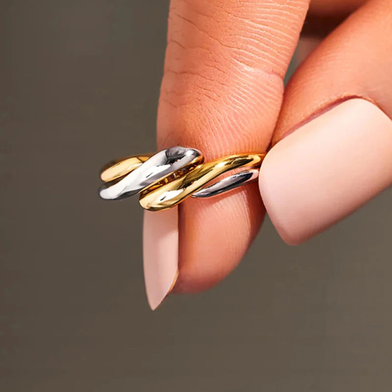 Fashion Two Tone Twist Ring for Women Daily Wear Jewelry m30