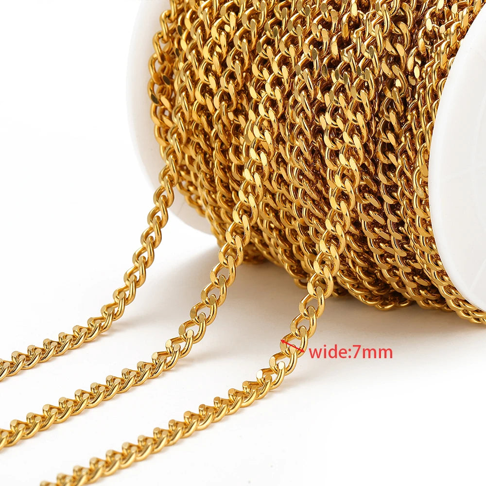 Gold Cuban link chain, 7mm wide links