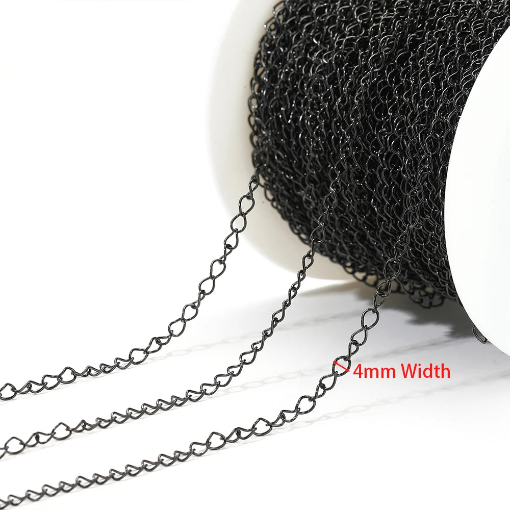 Stainless steel extension tail chain, black, 4mm link width for DIY jewelry