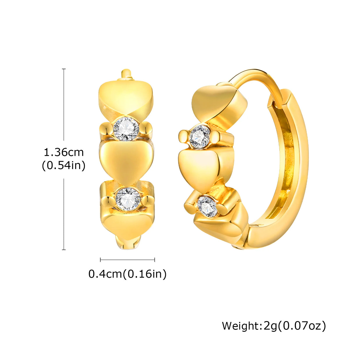 Gold-tone cubic zirconia huggie hoop earrings with three round stone drops
