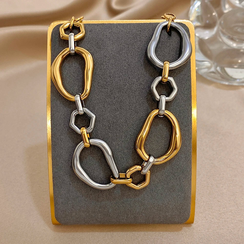 Irregular Geometric Circle Chain Bracelets for Women Fashion Two Tone Stainless Steel Wristband Bracelet Waterproof Jewelry