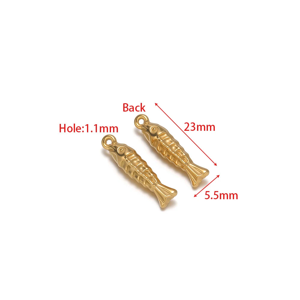 Gold fish charm pendant pair, 3D metallic mini fish with loop bail for DIY jewelry