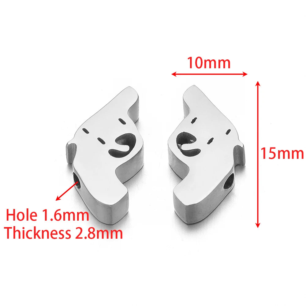 Silver-tone animal face stainless steel spacer beads with side openings, pair view