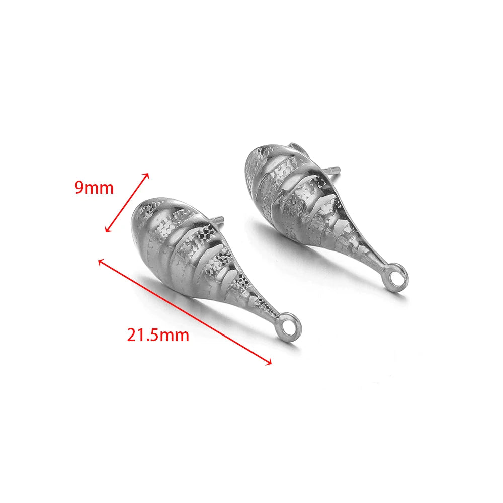 Silver cone stud earring findings with size markings 9mm by 21.5mm