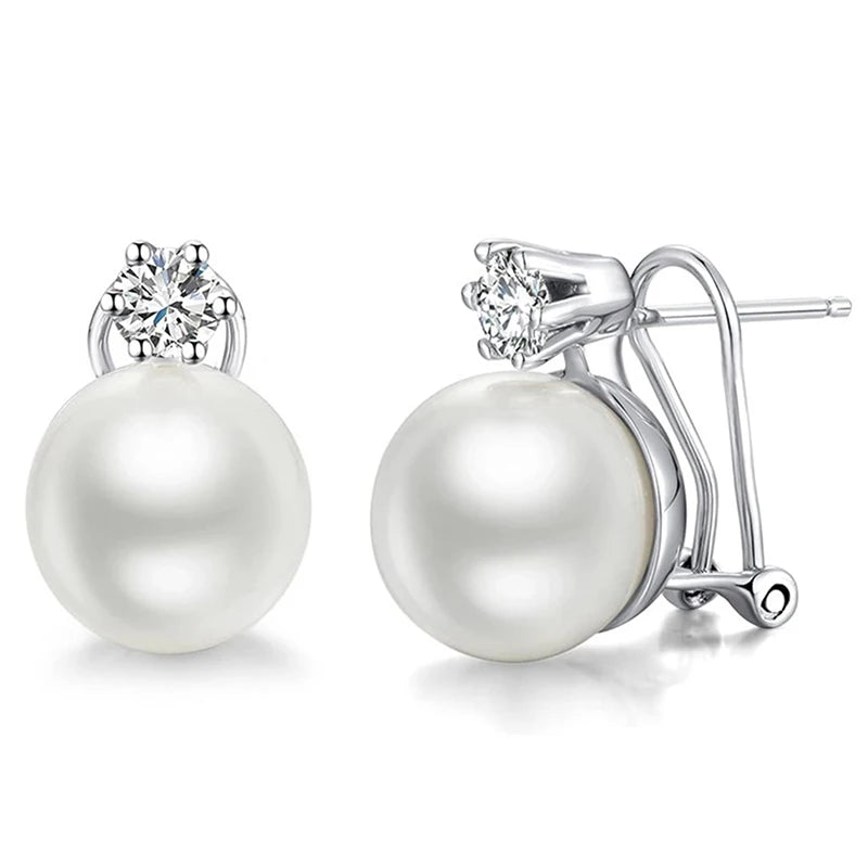 Graceful Simulated Pearl Trendy Piercing Stud Earrings For Women CZ Jewelry M22