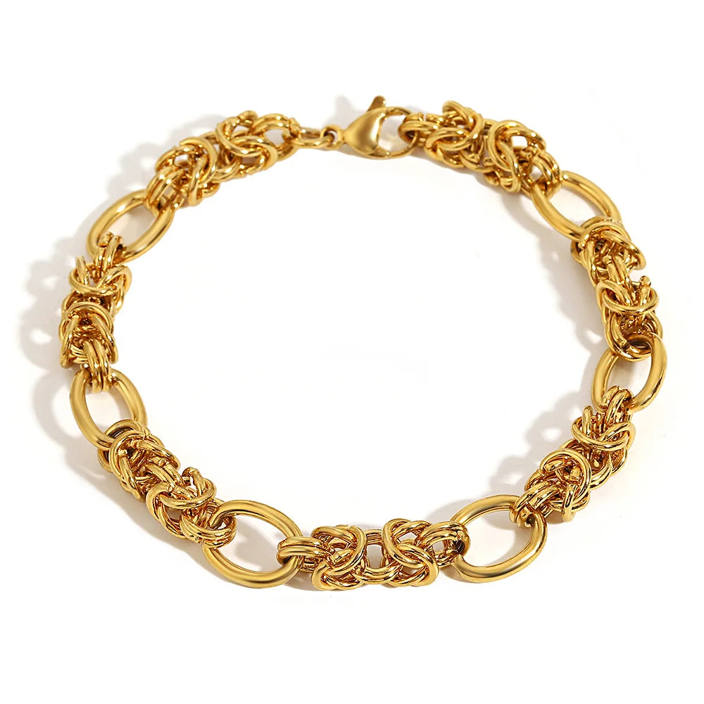 Fashion Gold Plated Stainless Steel Bracelets for Women Unique Geometric Circle Thick Chain Wrist Bracelet Waterproof Jewelry