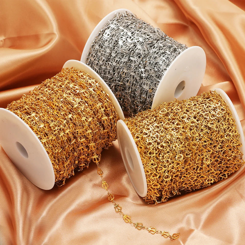Gold and silver hollow chain spools with loop links for DIY necklace or anklet