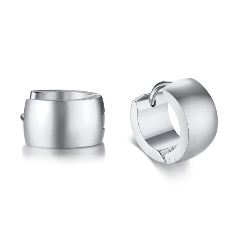 Silver-tone wide, rounded hoop earrings with hinged closures