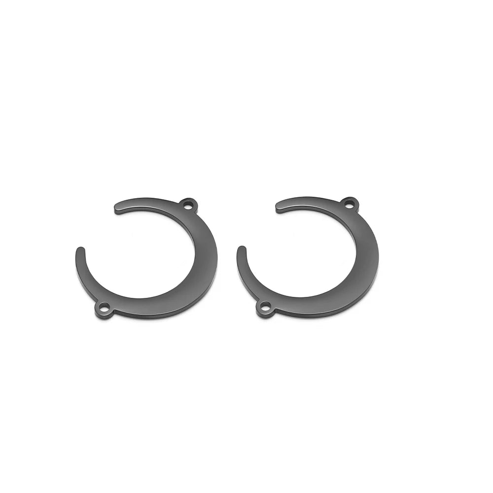 Black moon-shaped pendant charms with double-hole connectors, pair