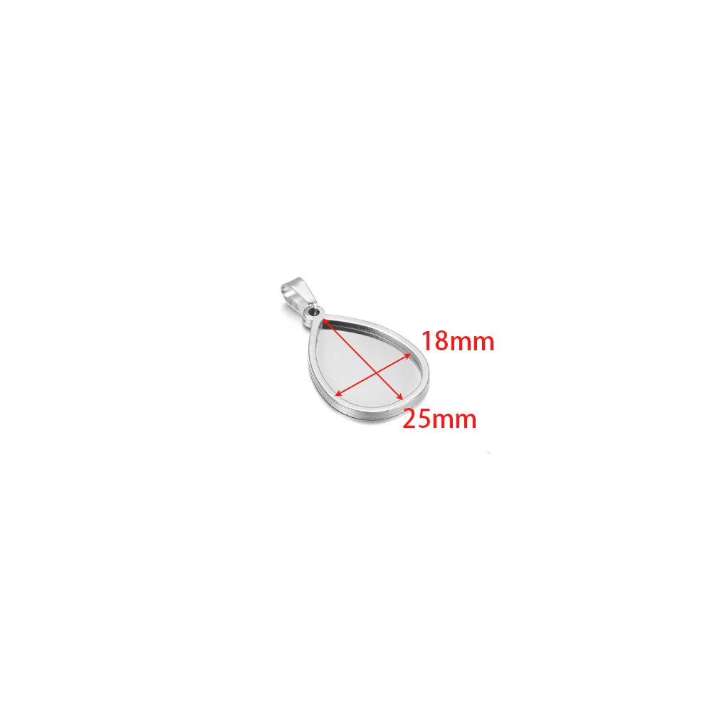 Stainless steel round pendant cabochon base setting tray charm, 18x25mm