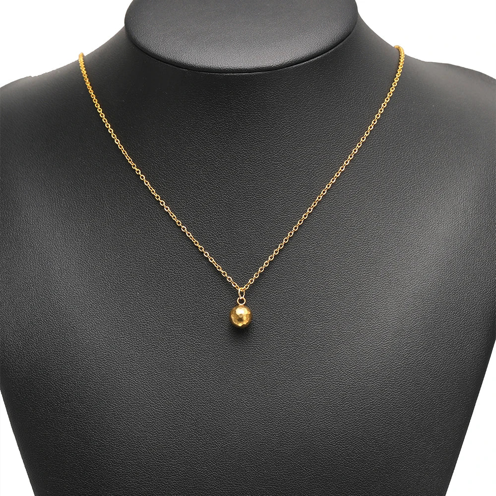 Gold ball bead pendant necklace with faceted round charm and double loop connector
