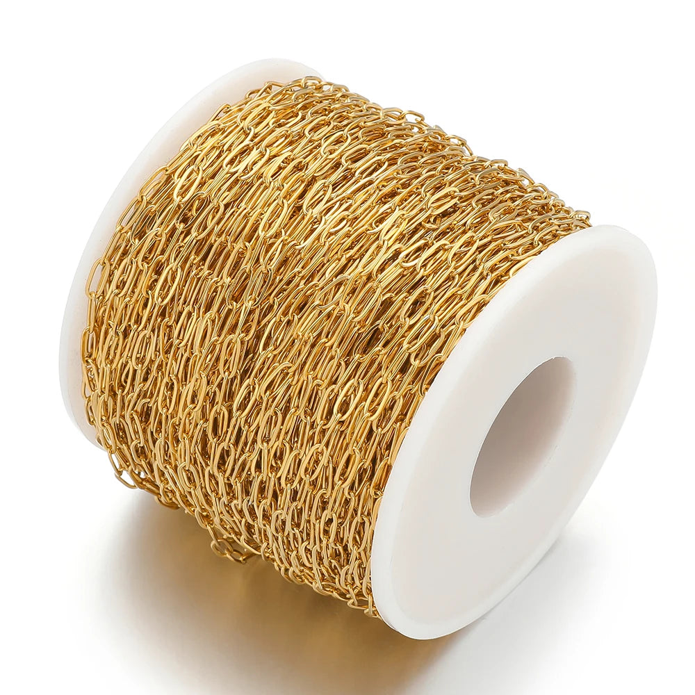 Gold-tone flat link chain spool with interlocking oval links