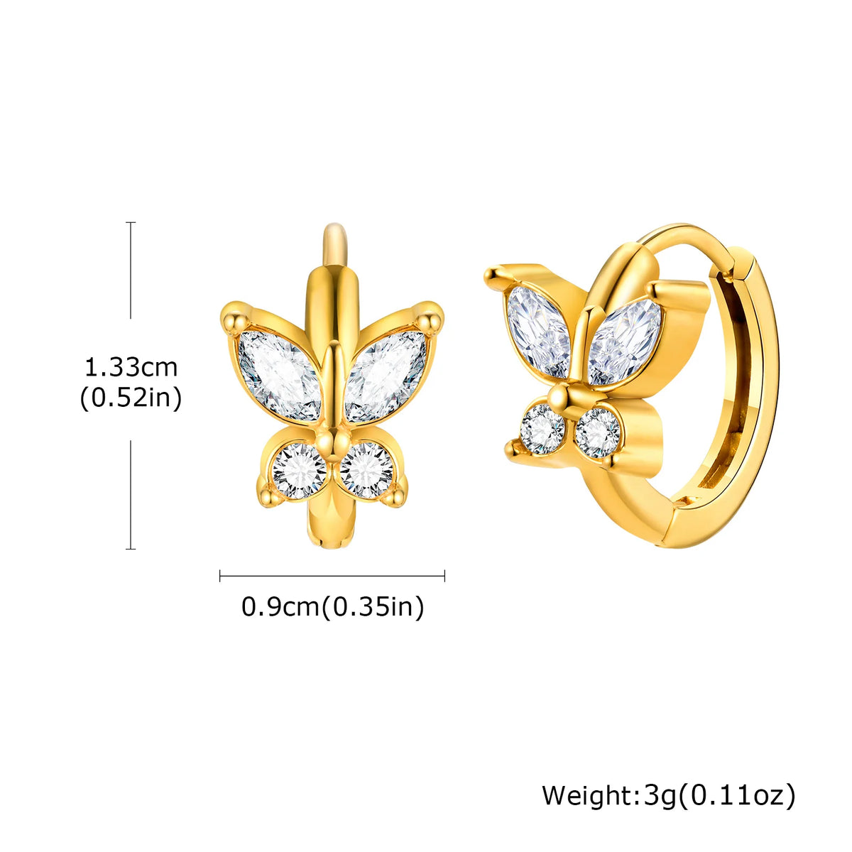 Gold-tone huggie hoop earrings with flower-and-leaf CZ cluster and halo